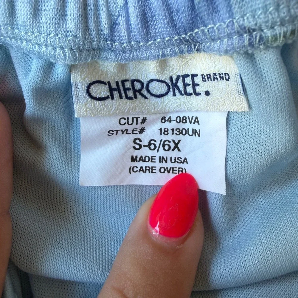 Cherokee Girls Light Blue Floral Mesh Mini Skirt Lace Waist Lettuce Hem 6/6X USA